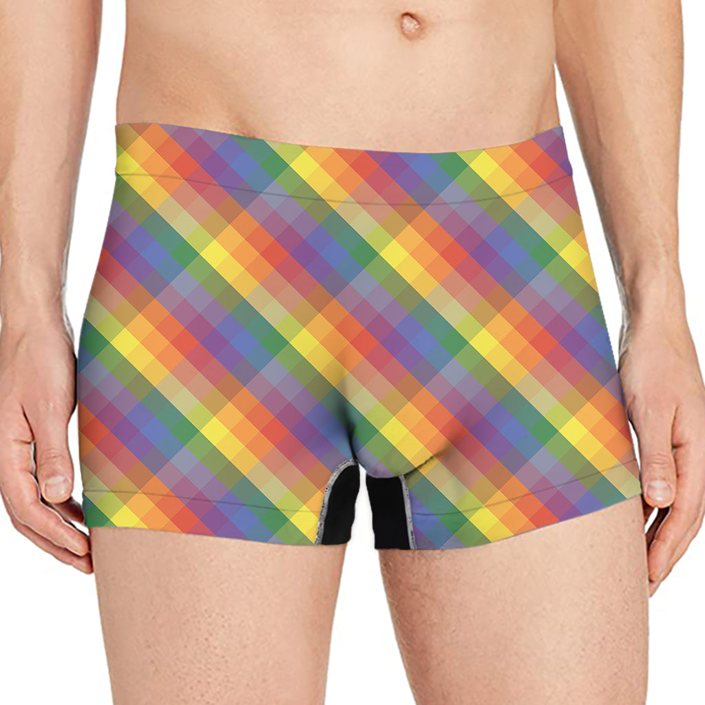 Rainbow LGBT Plaid Pattern Print Men's Boxer Briefs