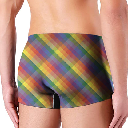 Rainbow LGBT Plaid Pattern Print Men's Boxer Briefs