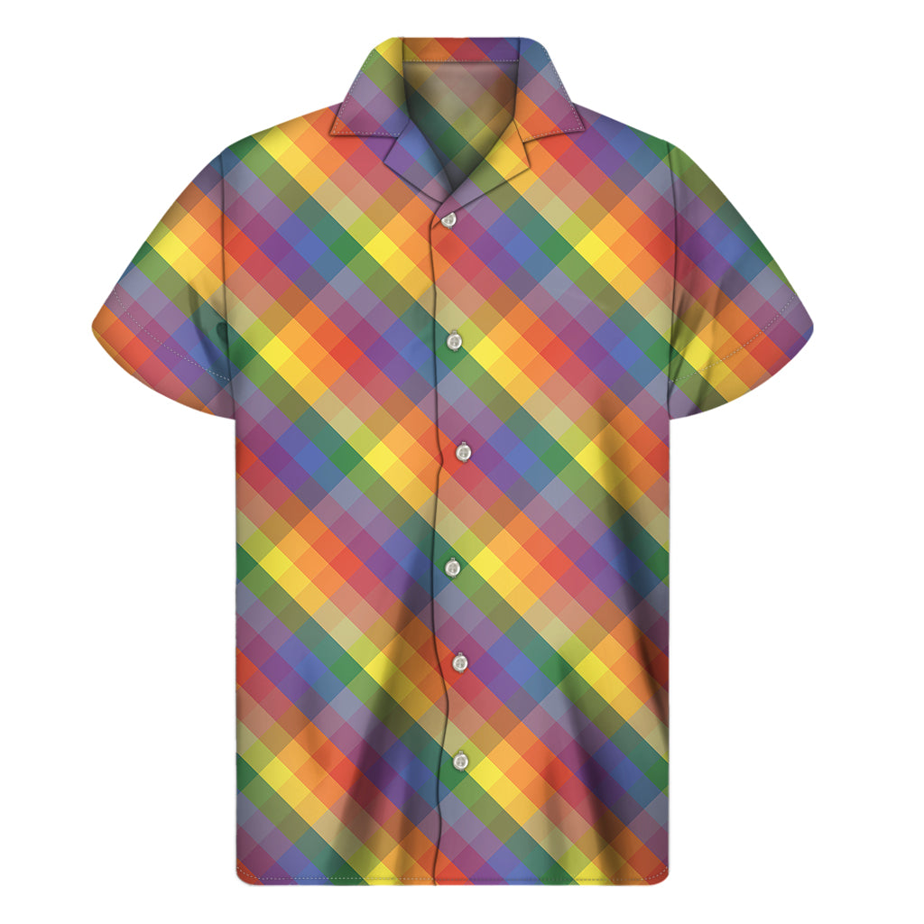 Rainbow LGBT Plaid Pattern Print Men's Short Sleeve Shirt