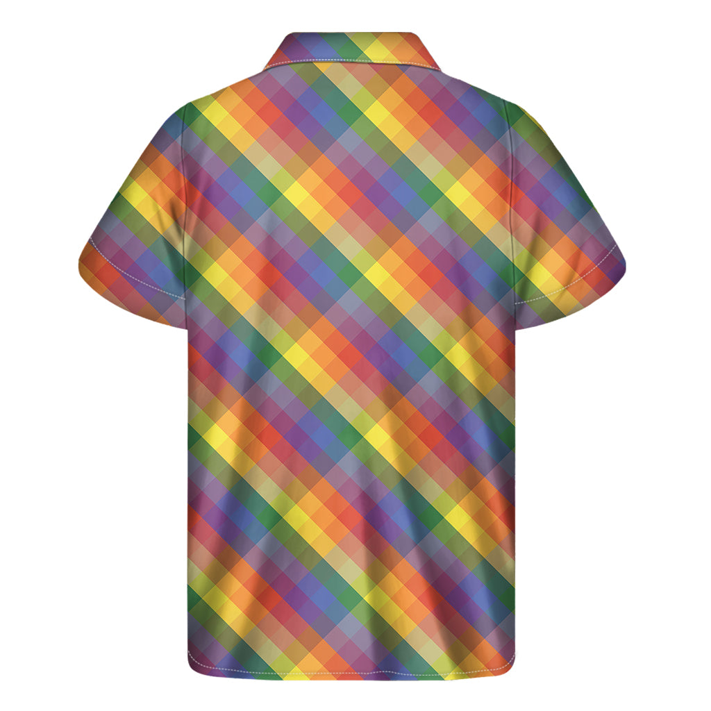 Rainbow LGBT Plaid Pattern Print Men's Short Sleeve Shirt