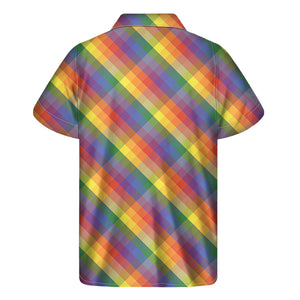 Rainbow LGBT Plaid Pattern Print Men's Short Sleeve Shirt