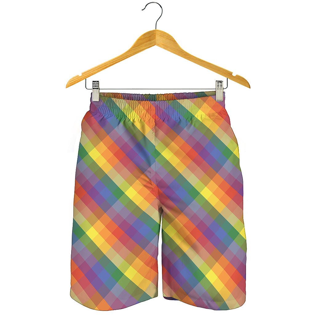 Rainbow LGBT Plaid Pattern Print Men's Shorts