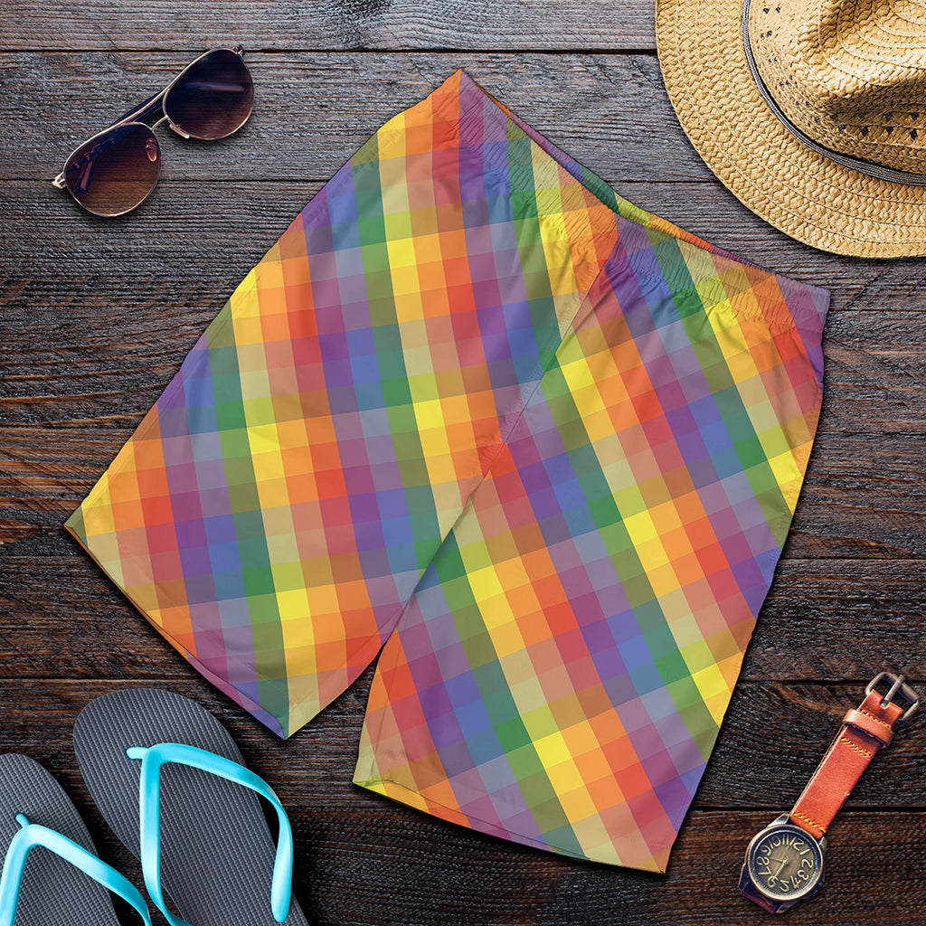 Rainbow LGBT Plaid Pattern Print Men's Shorts