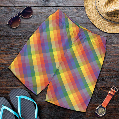 Rainbow LGBT Plaid Pattern Print Men's Shorts