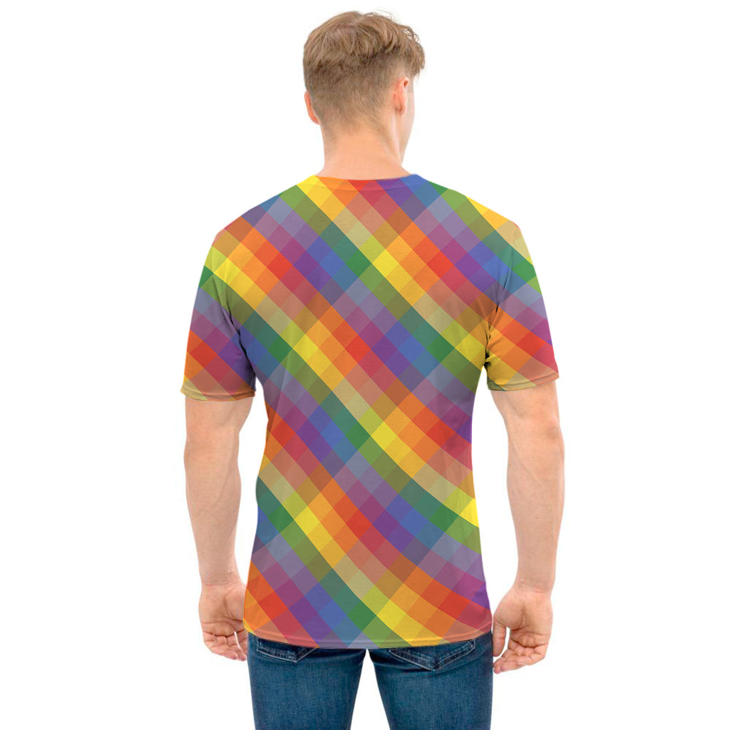 Rainbow LGBT Plaid Pattern Print Men's T-Shirt