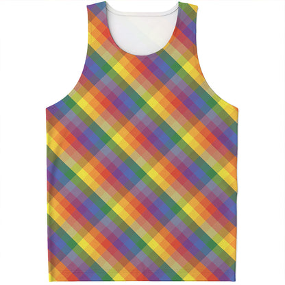 Rainbow LGBT Plaid Pattern Print Men's Tank Top