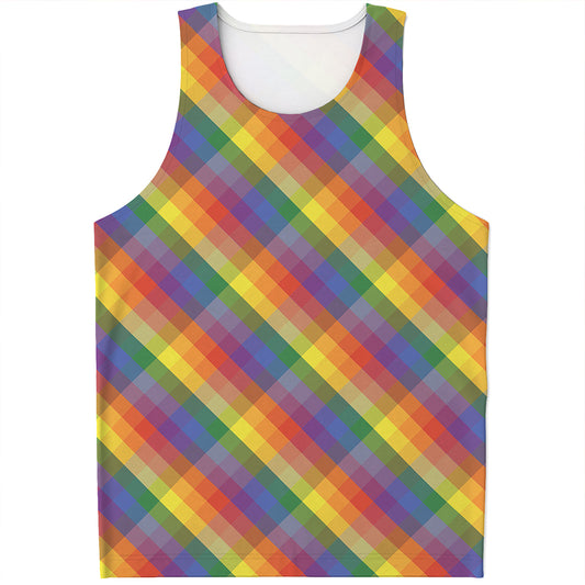 Rainbow LGBT Plaid Pattern Print Men's Tank Top
