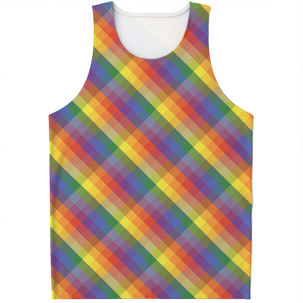 Rainbow LGBT Plaid Pattern Print Men's Tank Top