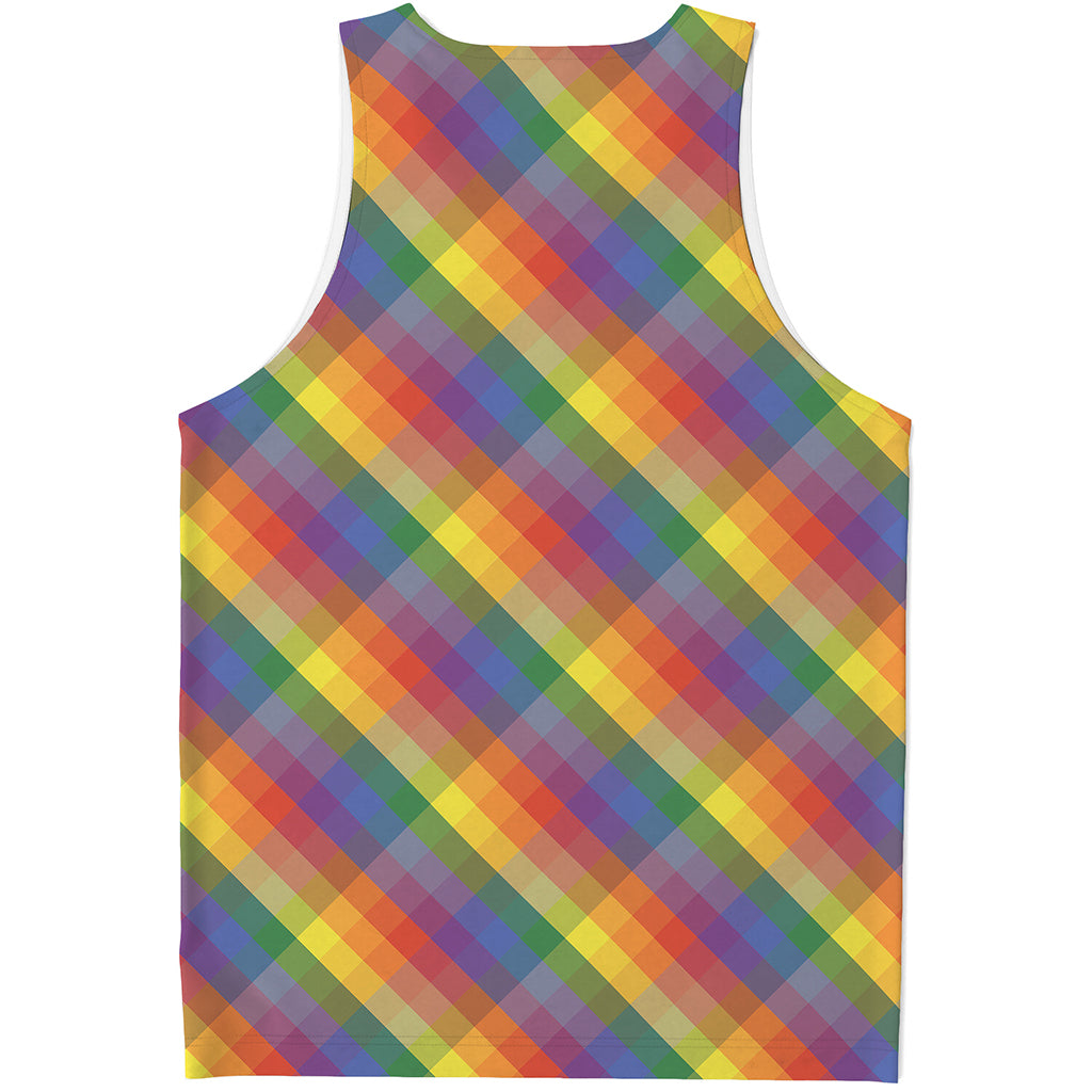 Rainbow LGBT Plaid Pattern Print Men's Tank Top