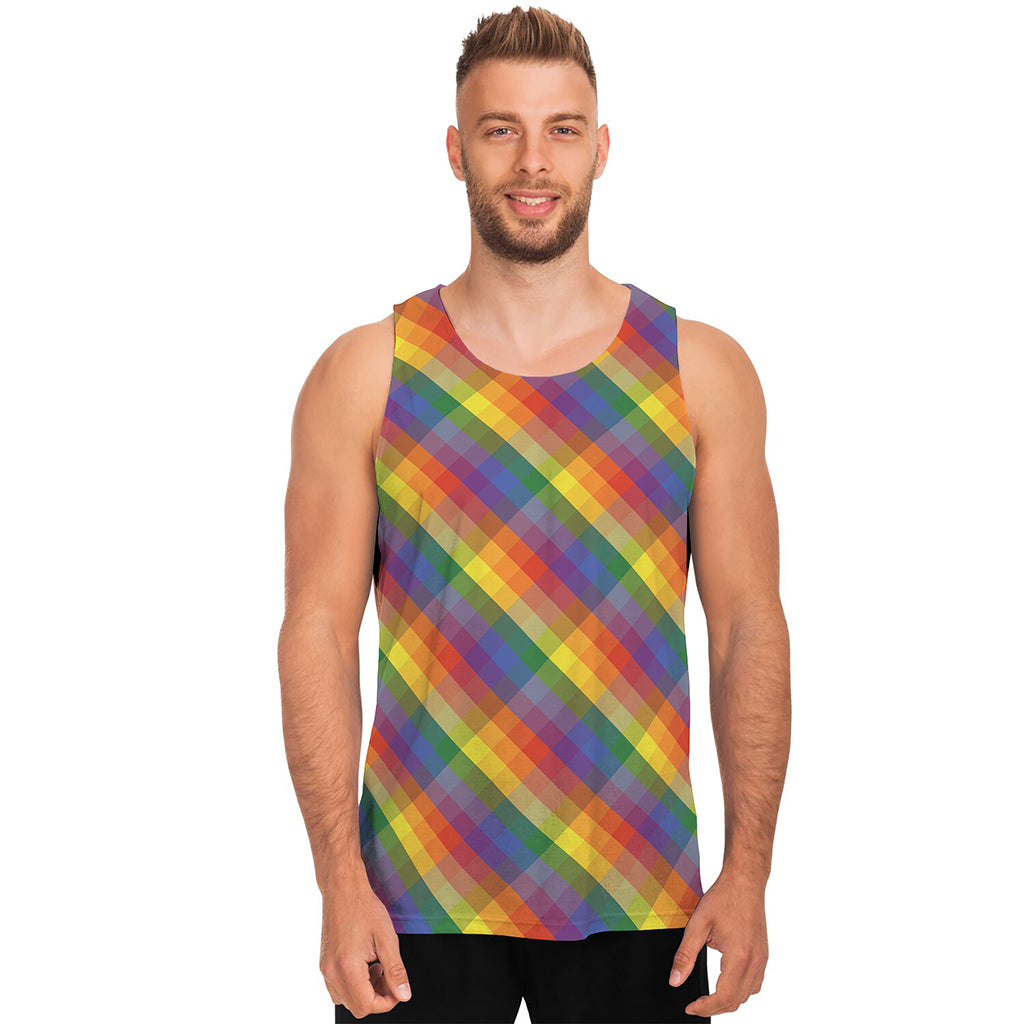 Rainbow LGBT Plaid Pattern Print Men's Tank Top