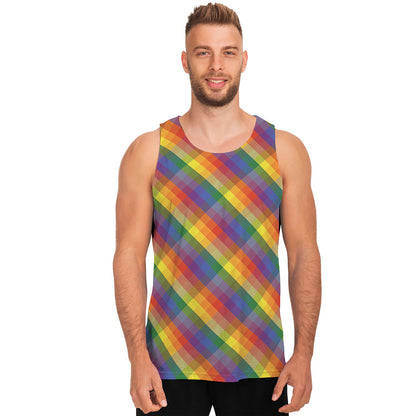 Rainbow LGBT Plaid Pattern Print Men's Tank Top