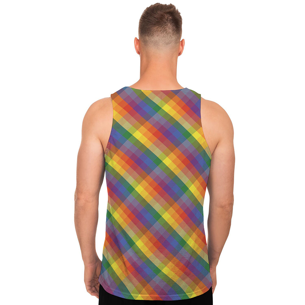 Rainbow LGBT Plaid Pattern Print Men's Tank Top