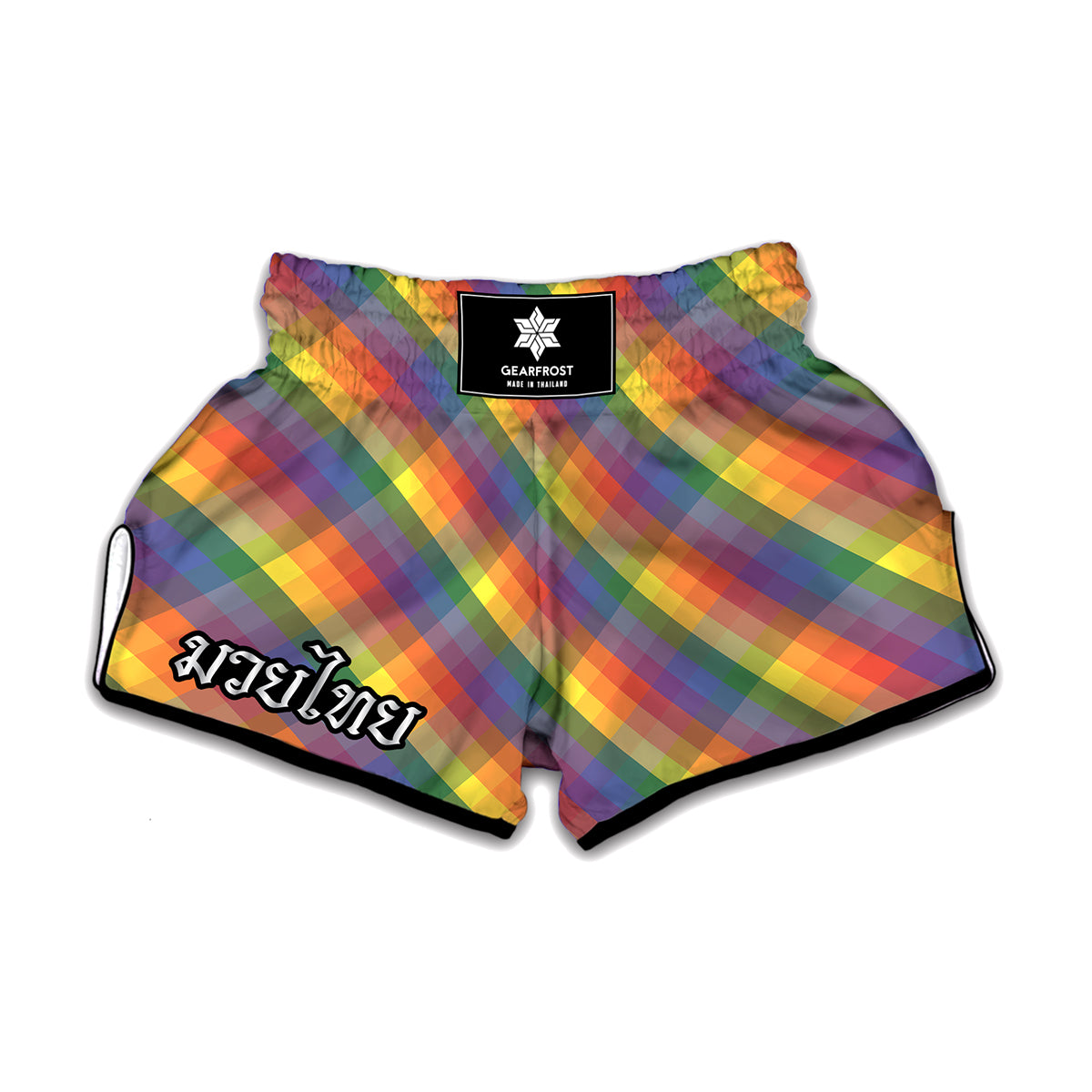 Rainbow LGBT Plaid Pattern Print Muay Thai Boxing Shorts
