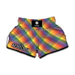 Rainbow LGBT Plaid Pattern Print Muay Thai Boxing Shorts