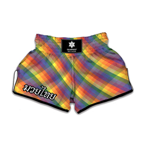Rainbow LGBT Plaid Pattern Print Muay Thai Boxing Shorts