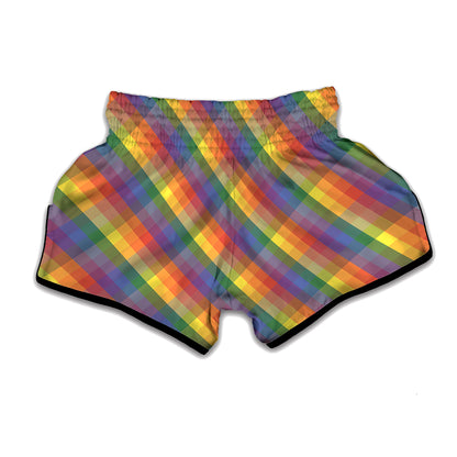 Rainbow LGBT Plaid Pattern Print Muay Thai Boxing Shorts