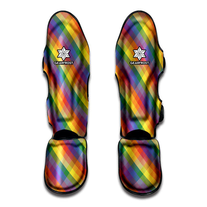 Rainbow LGBT Plaid Pattern Print Muay Thai Shin Guard