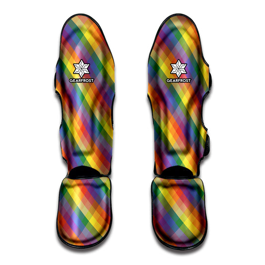 Rainbow LGBT Plaid Pattern Print Muay Thai Shin Guard