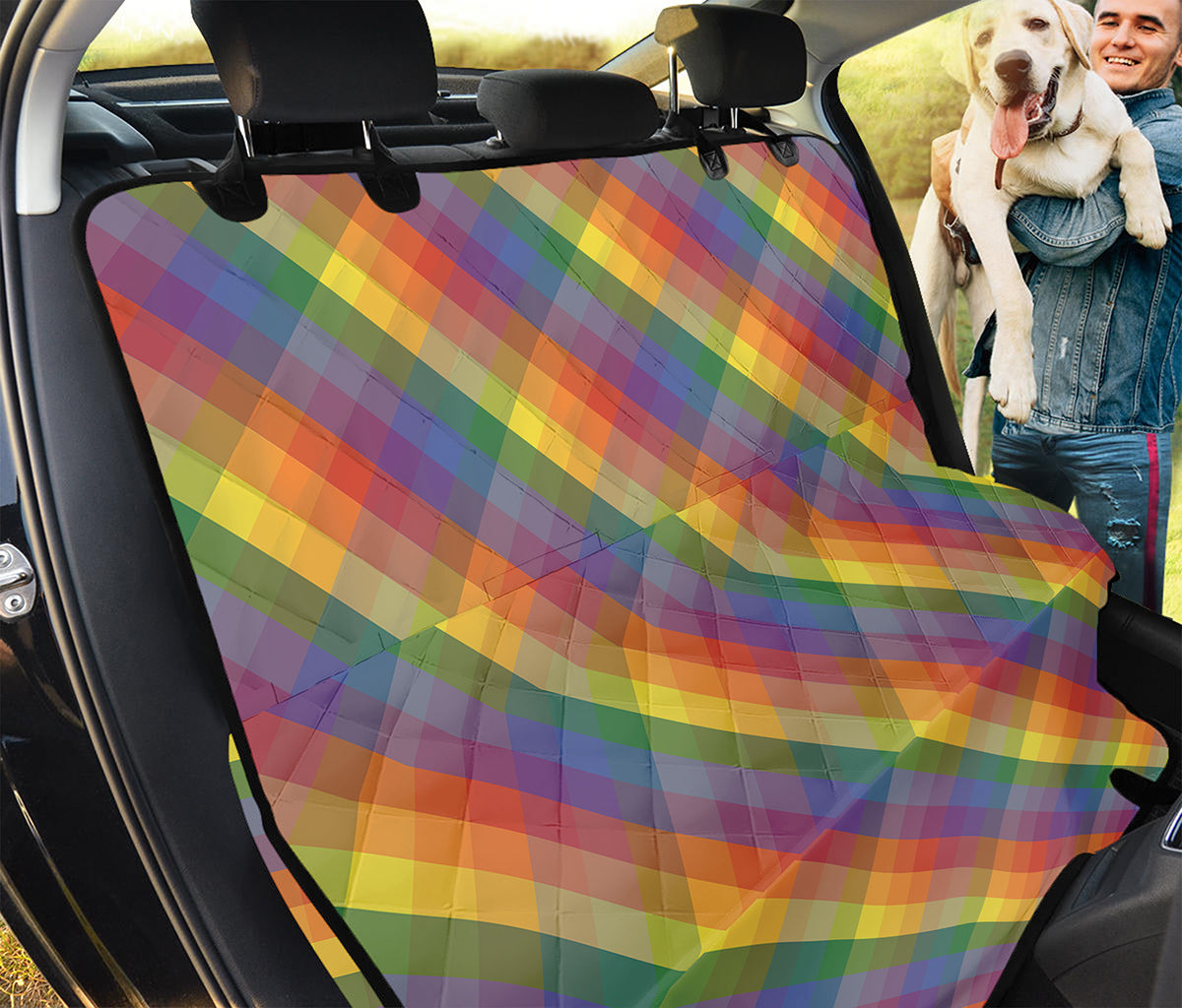 Rainbow LGBT Plaid Pattern Print Pet Car Back Seat Cover