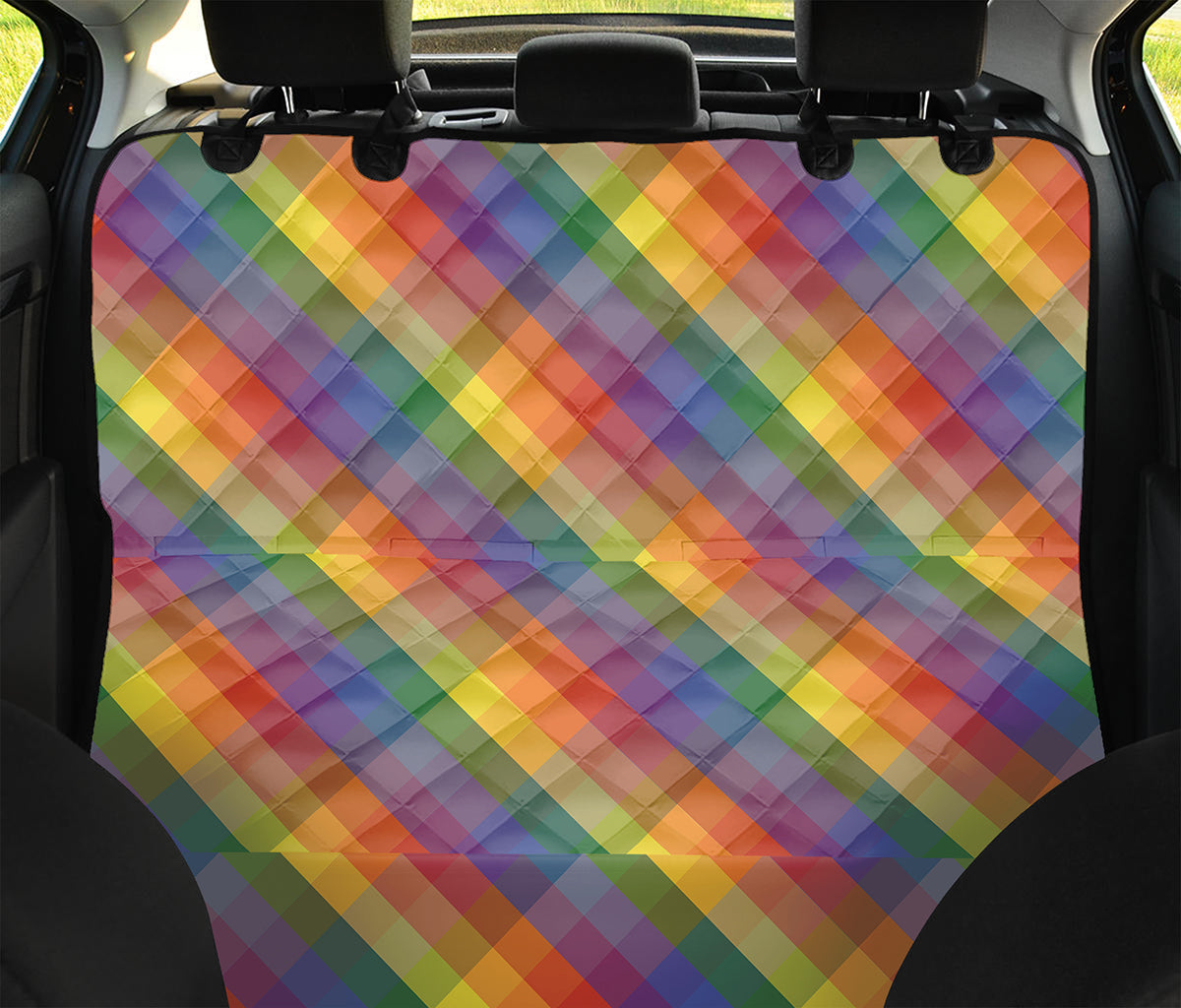 Rainbow LGBT Plaid Pattern Print Pet Car Back Seat Cover