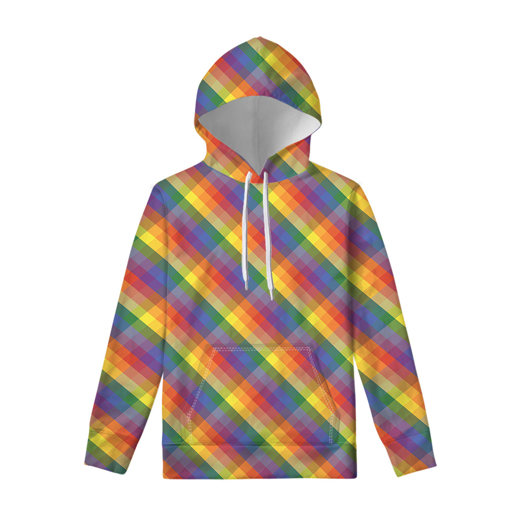 Rainbow LGBT Plaid Pattern Print Pullover Hoodie