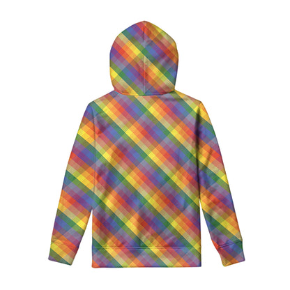 Rainbow LGBT Plaid Pattern Print Pullover Hoodie