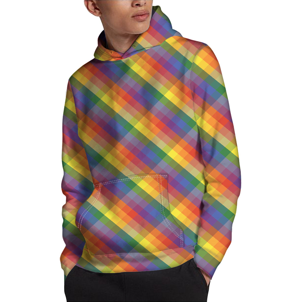 Rainbow LGBT Plaid Pattern Print Pullover Hoodie