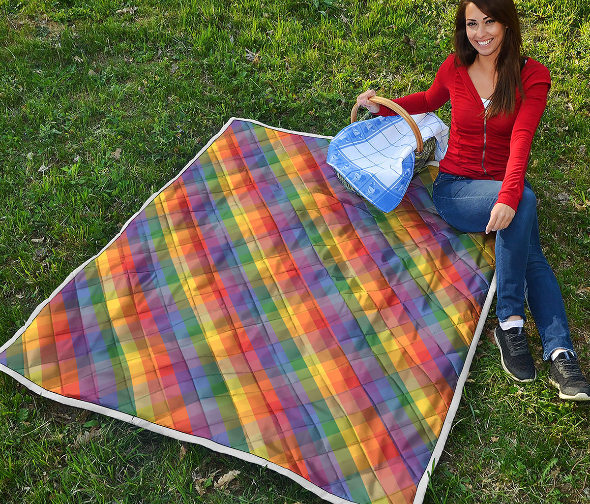 Rainbow LGBT Plaid Pattern Print Quilt