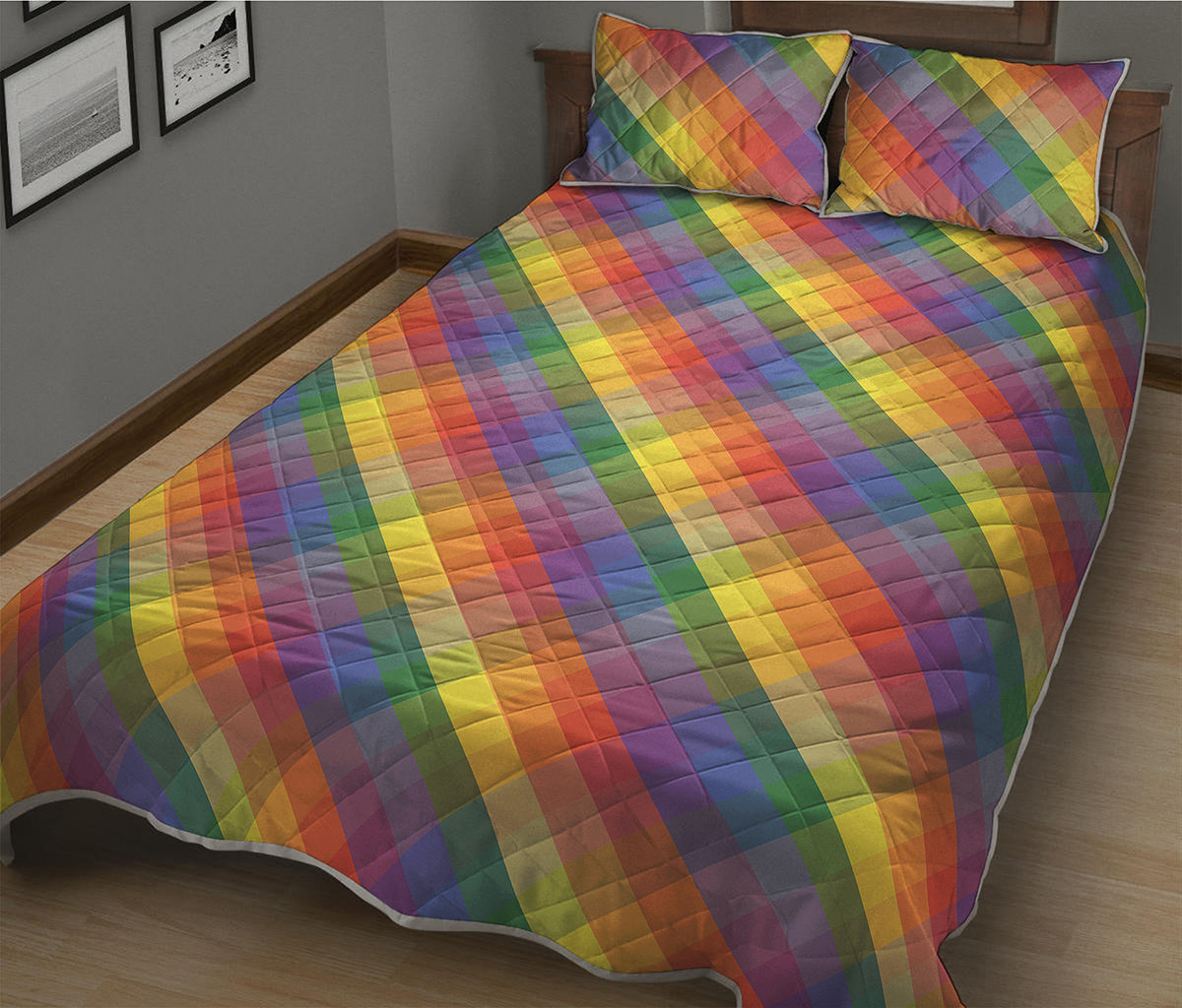 Rainbow LGBT Plaid Pattern Print Quilt Bed Set