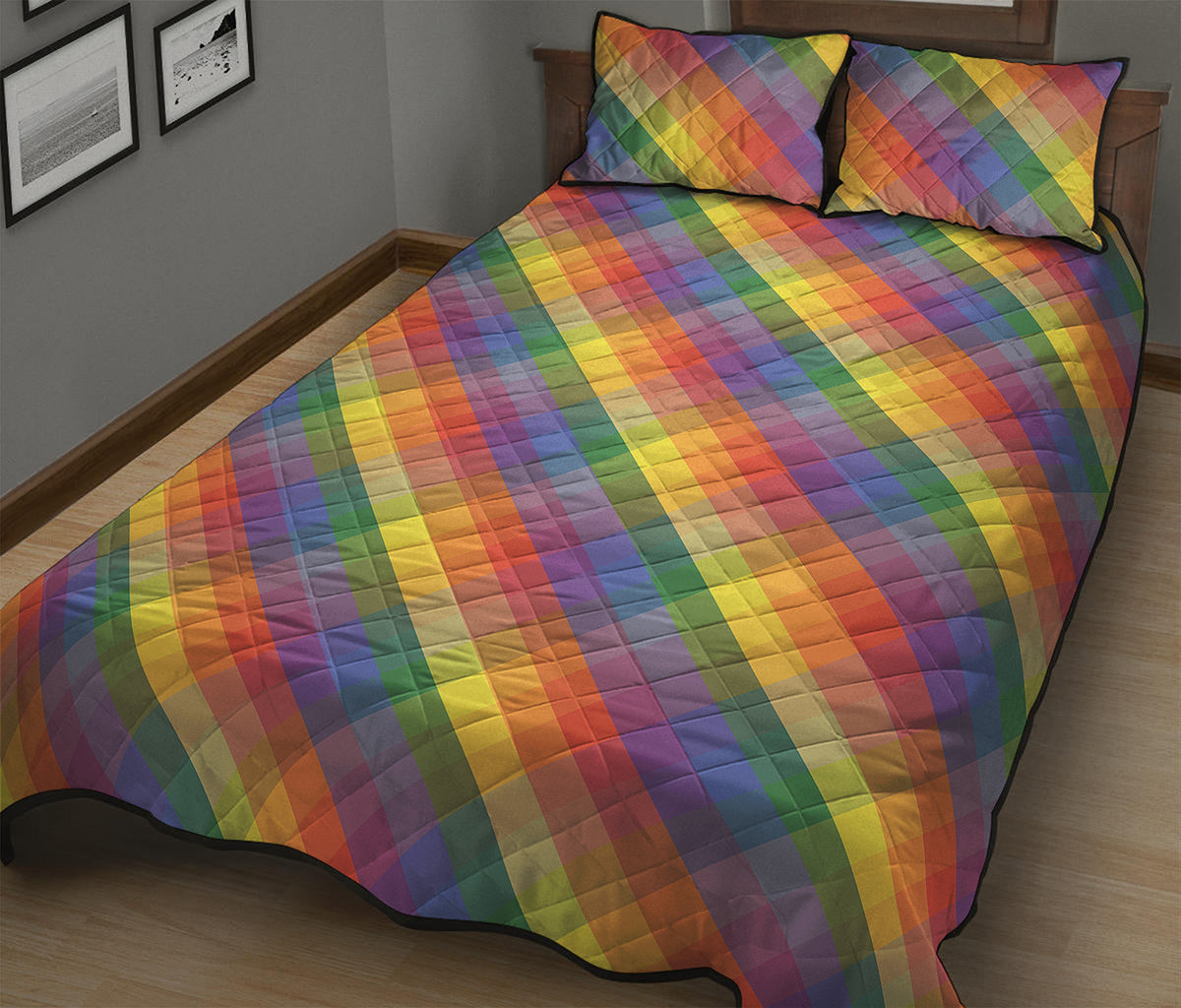 Rainbow LGBT Plaid Pattern Print Quilt Bed Set