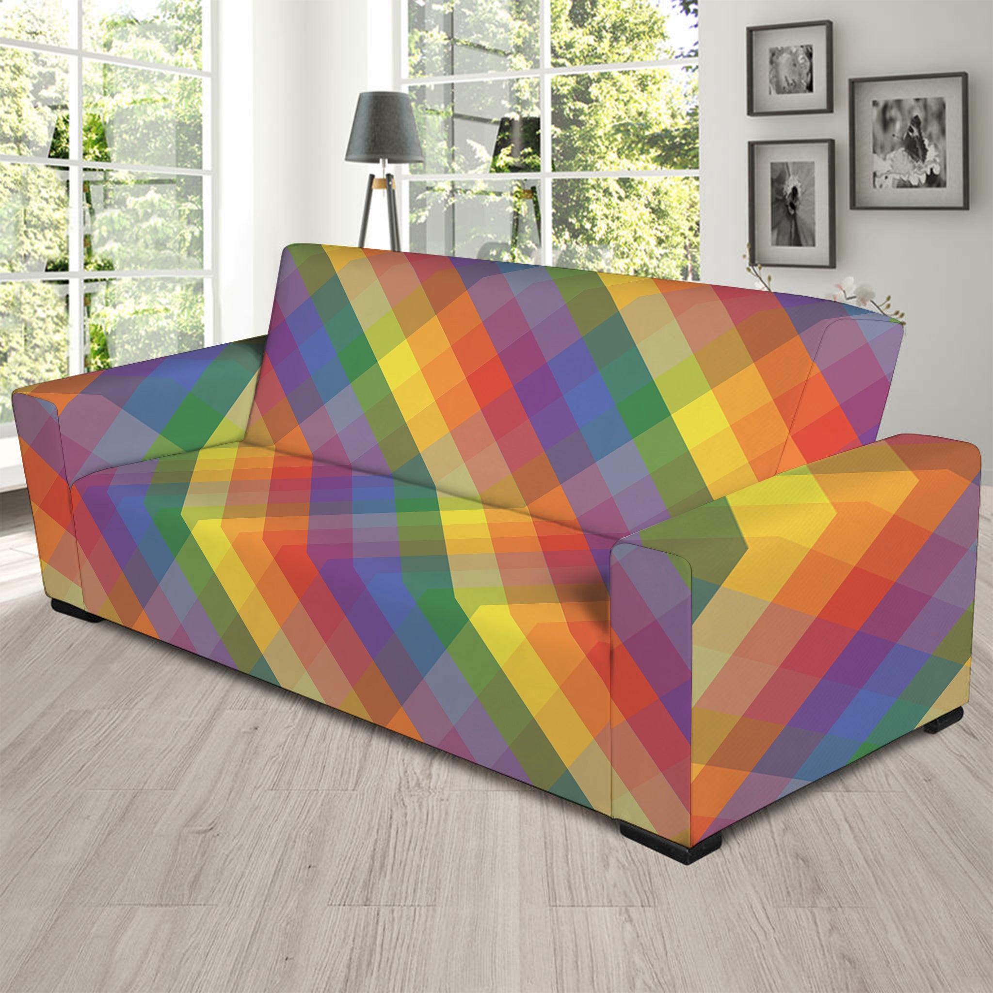 Rainbow LGBT Plaid Pattern Print Sofa Slipcover