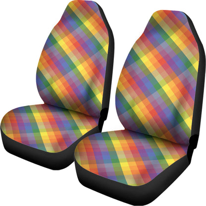 Rainbow LGBT Plaid Pattern Print Universal Fit Car Seat Covers