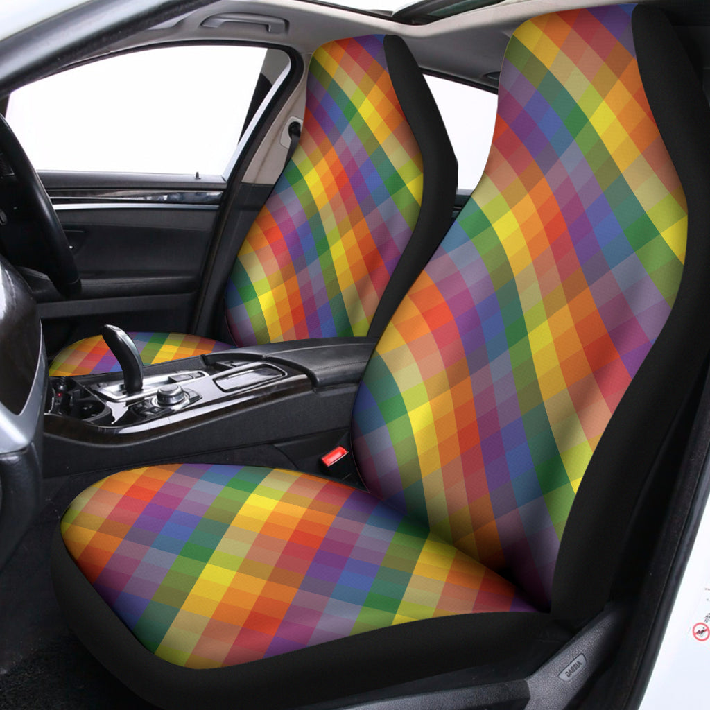 Rainbow LGBT Plaid Pattern Print Universal Fit Car Seat Covers