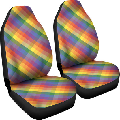 Rainbow LGBT Plaid Pattern Print Universal Fit Car Seat Covers