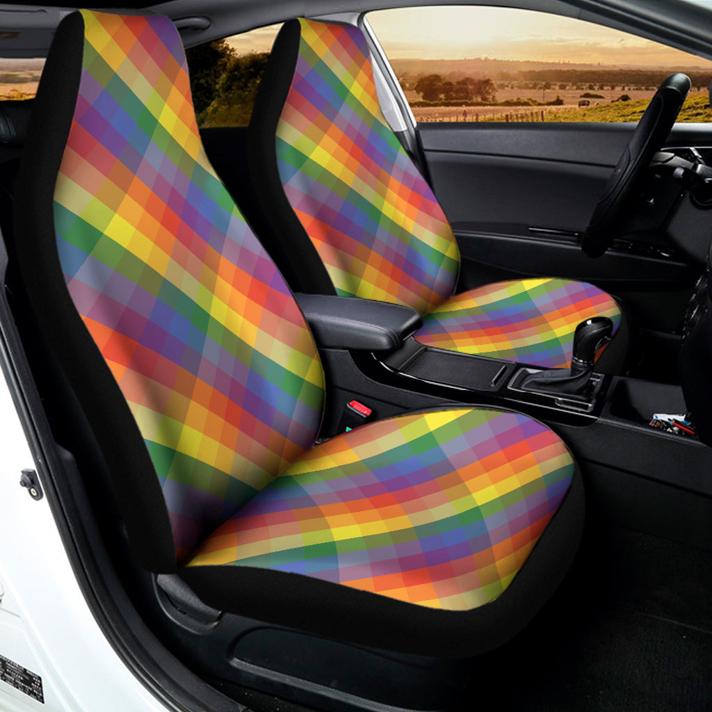 Rainbow LGBT Plaid Pattern Print Universal Fit Car Seat Covers