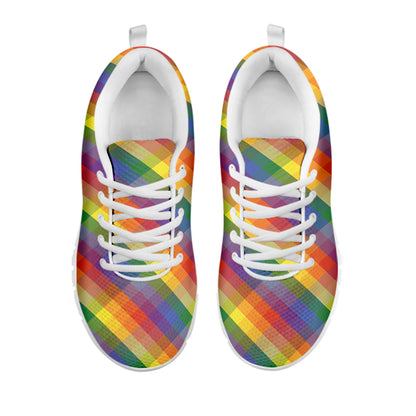 Rainbow LGBT Plaid Pattern Print White Sneakers