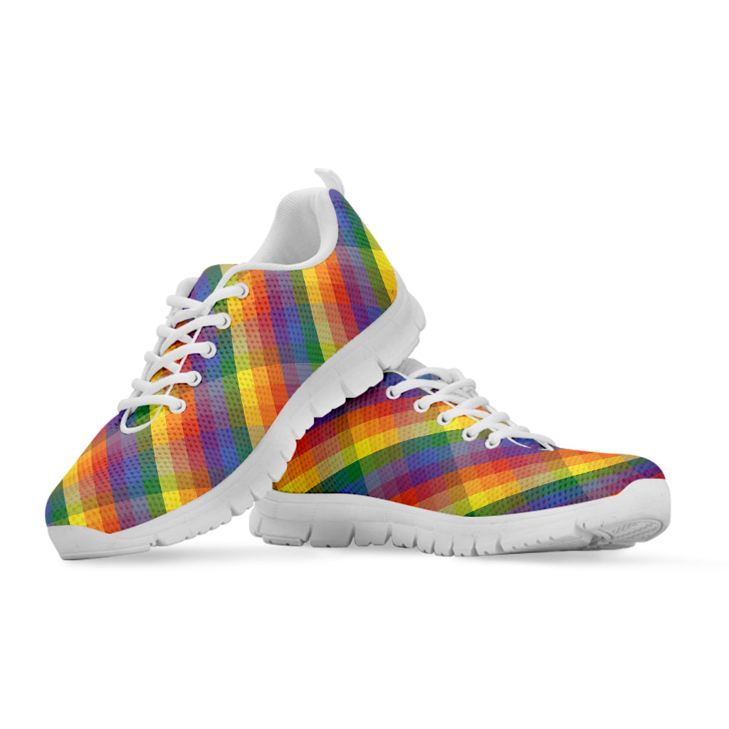Rainbow LGBT Plaid Pattern Print White Sneakers