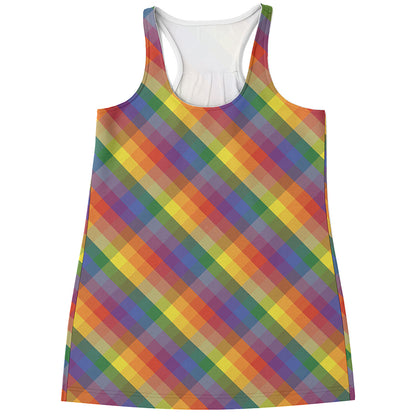 Rainbow LGBT Plaid Pattern Print Women's Racerback Tank Top
