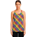Rainbow LGBT Plaid Pattern Print Women's Racerback Tank Top