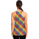 Rainbow LGBT Plaid Pattern Print Women's Racerback Tank Top