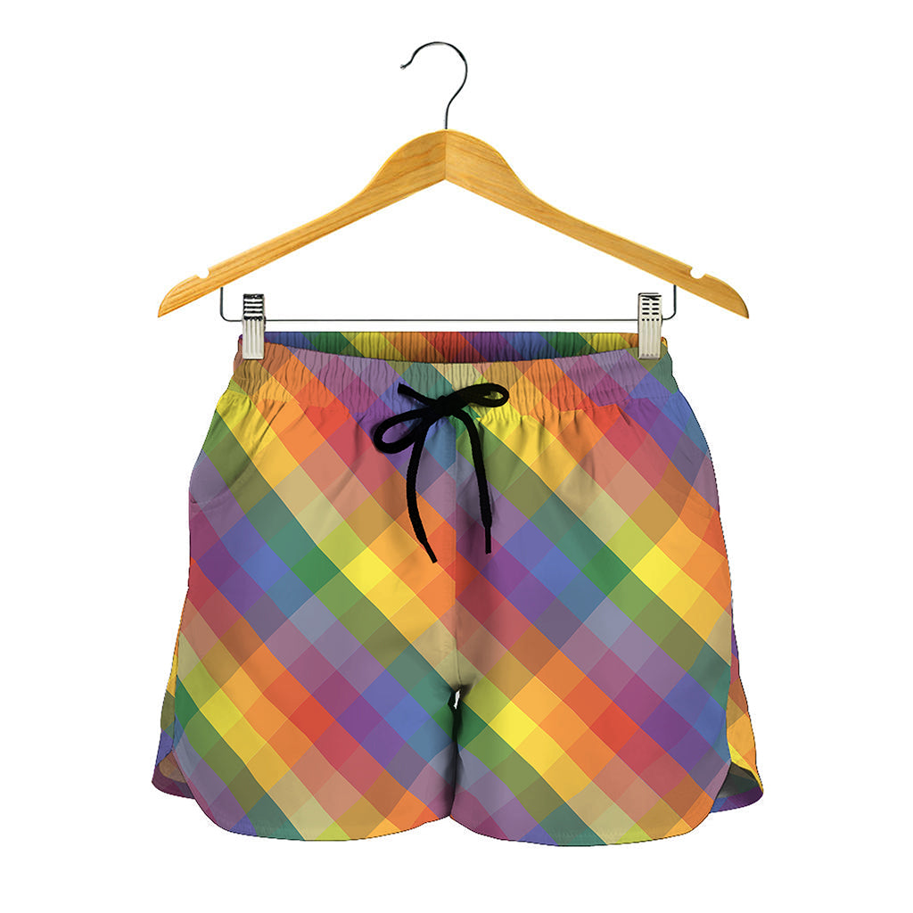 Rainbow LGBT Plaid Pattern Print Women's Shorts