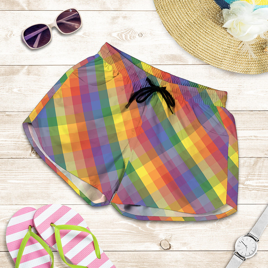 Rainbow LGBT Plaid Pattern Print Women's Shorts