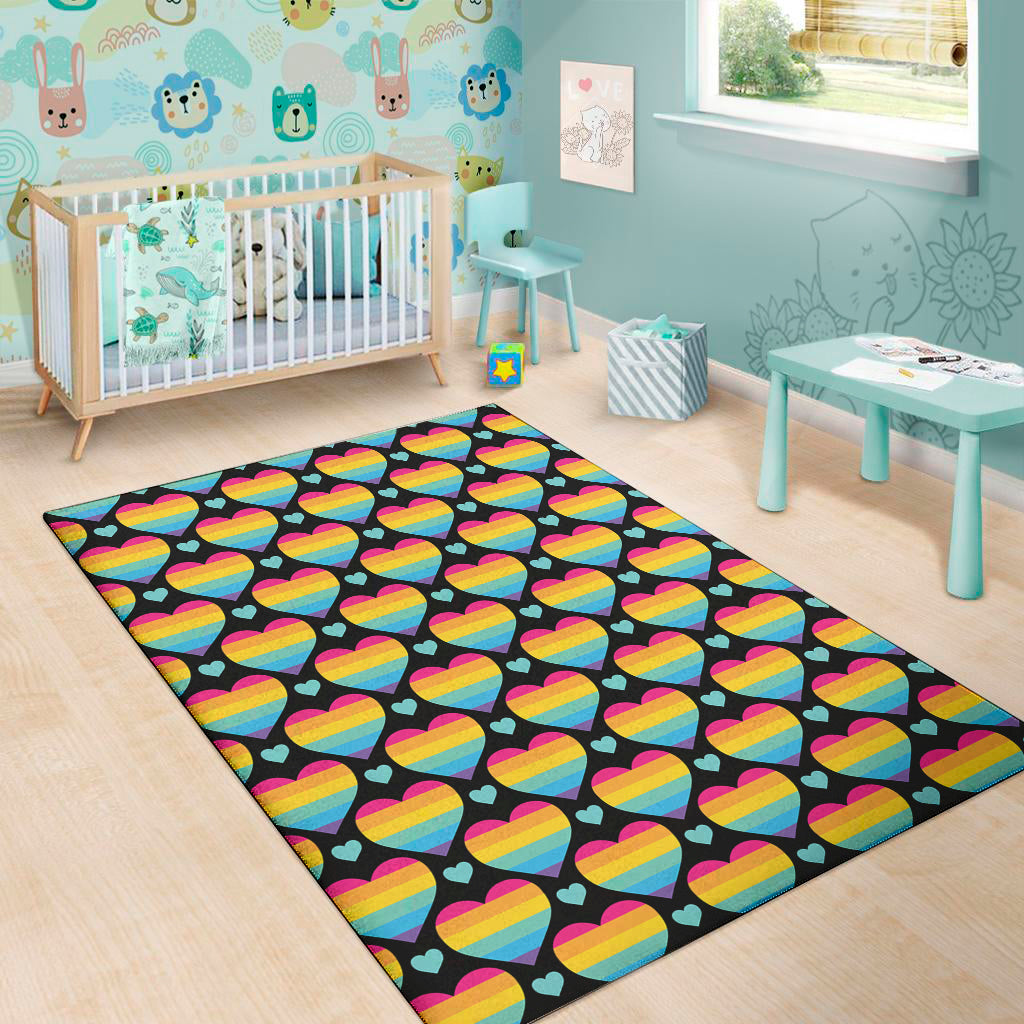 Rainbow LGBT Pride Heart Pattern Print Area Rug