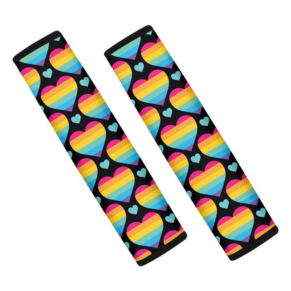 Rainbow LGBT Pride Heart Pattern Print Car Seat Belt Covers