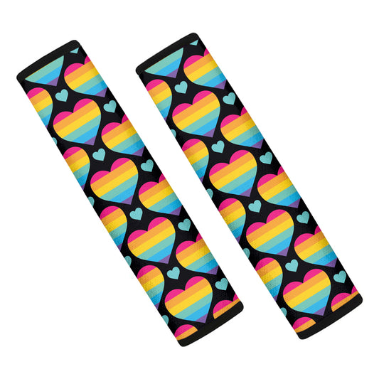 Rainbow LGBT Pride Heart Pattern Print Car Seat Belt Covers