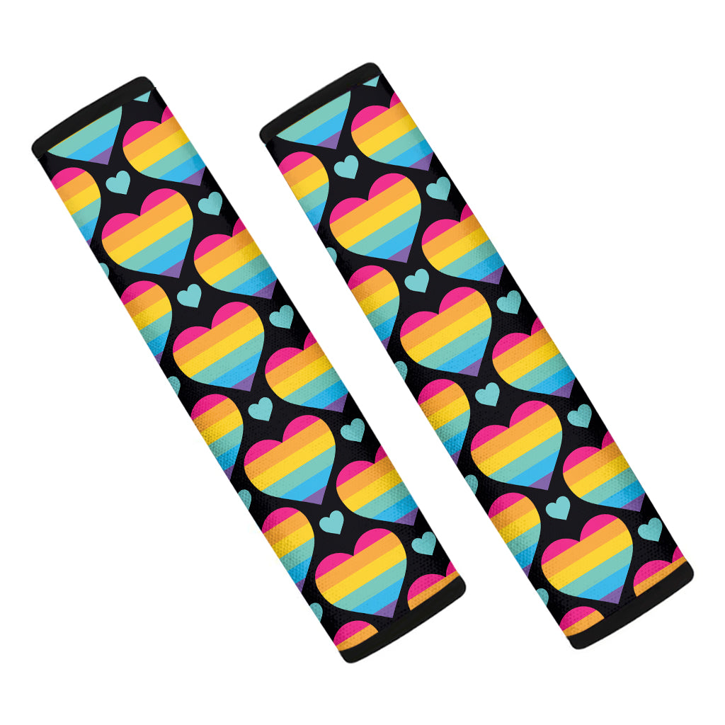 Rainbow LGBT Pride Heart Pattern Print Car Seat Belt Covers