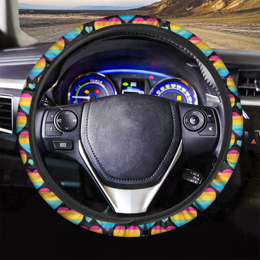 Rainbow LGBT Pride Heart Pattern Print Car Steering Wheel Cover