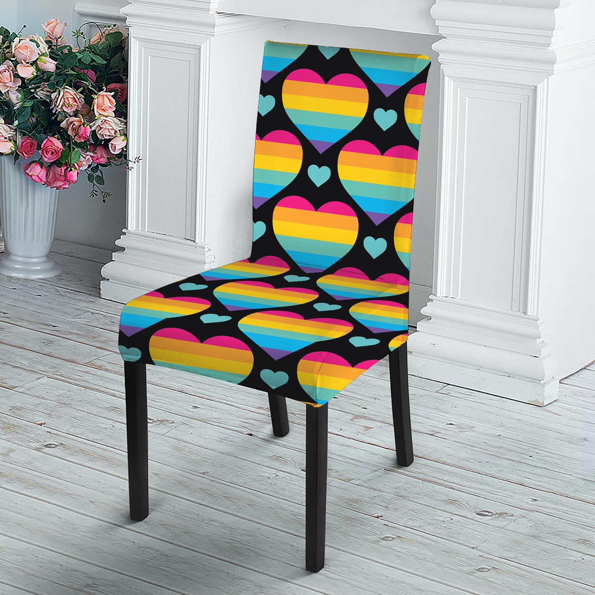 Rainbow LGBT Pride Heart Pattern Print Dining Chair Slipcover