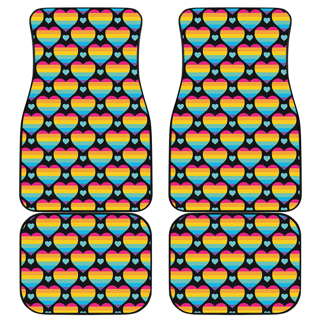 Rainbow LGBT Pride Heart Pattern Print Front and Back Car Floor Mats