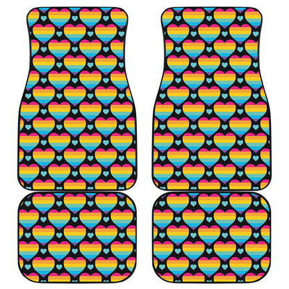 Rainbow LGBT Pride Heart Pattern Print Front and Back Car Floor Mats